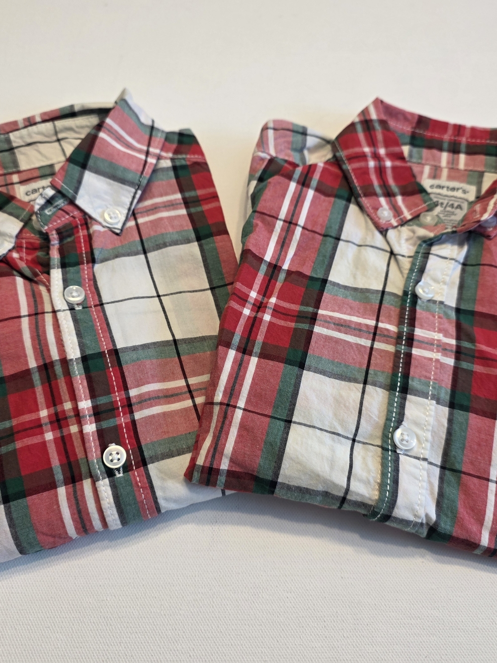2 Carter's Red & Green Plaid Button-Up Shirt - Boy